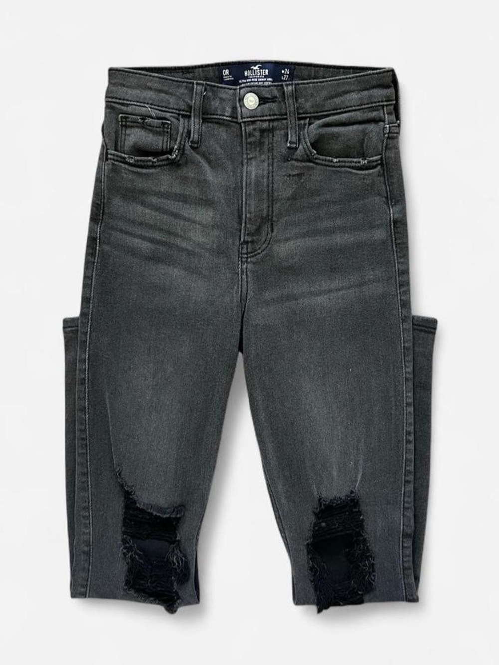Black Hollister Ultra High Rise Skinny Ankle Distressed Jeans